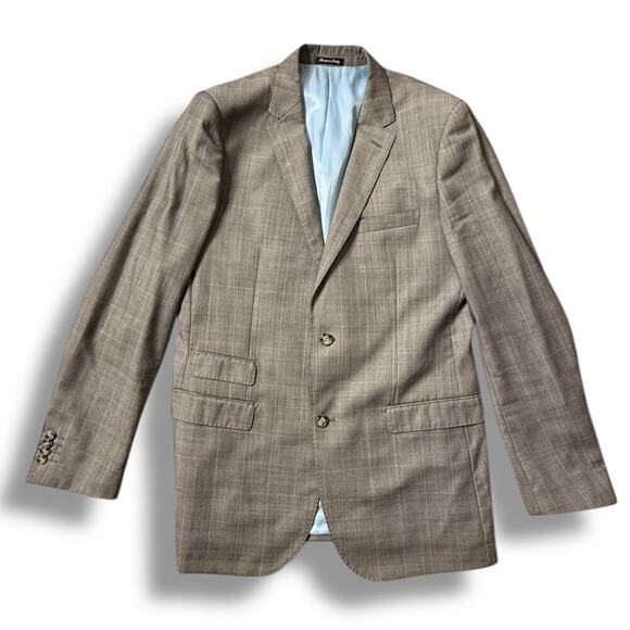 Giovanni Bresciani Sport Coat Jacket Grey Plaid Wool Sz 42L Slim Fit - Picture 1 of 9